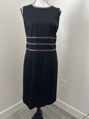 Lauren Ralph Lauren Black Midi Sheath Dress with Leather Trim